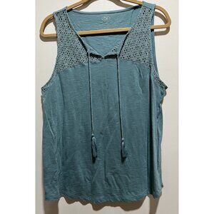 Ann Taylor Loft Sleeveless Blouse, Crochet, Tassel ~ Size Large